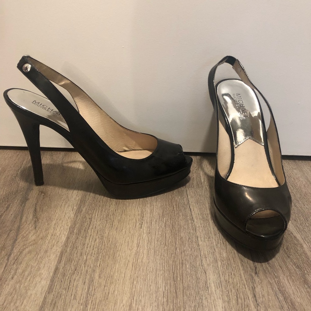 Michael Kors Black Peep Toe Slingback Heels